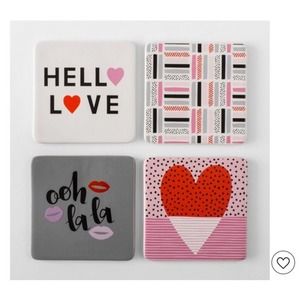 Threshold Red Pink Heart Ceramic 4 Drink Coasters